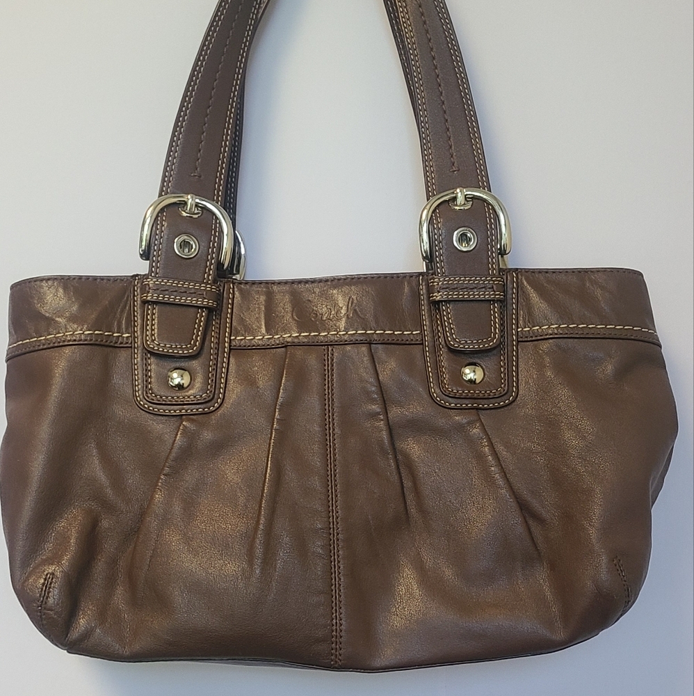 Coach Brown Leather Shoulder Bag with Double Handles